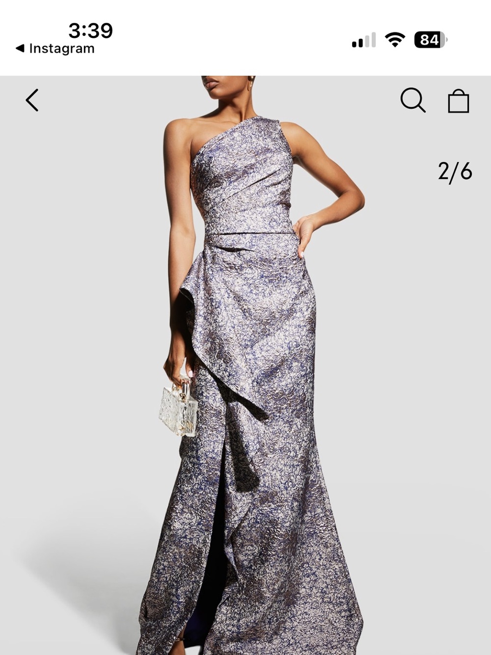 One-Shoulder Metallic Jacquard Maxi Dress in Silver Purple